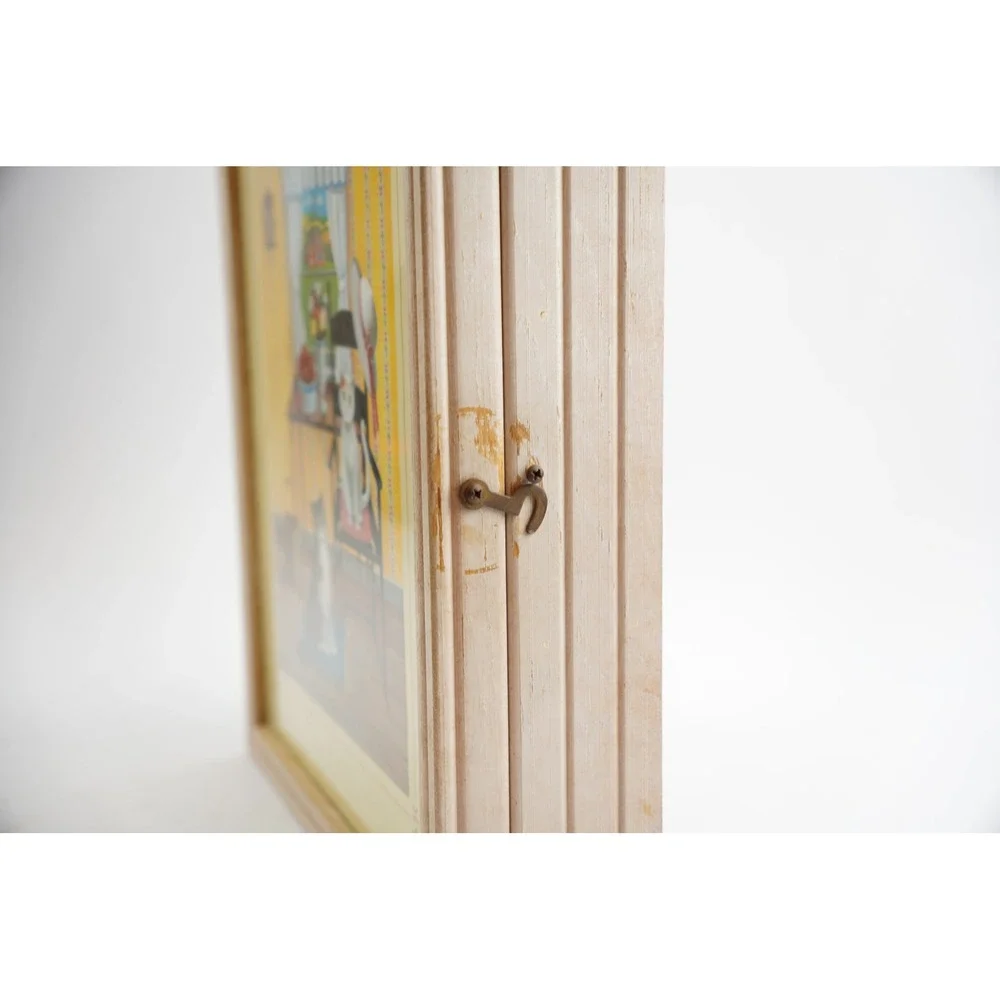 Steven‎ Klein Cat Print Wooden Wall Cabinet Small Tan Cork Board Shelves Good